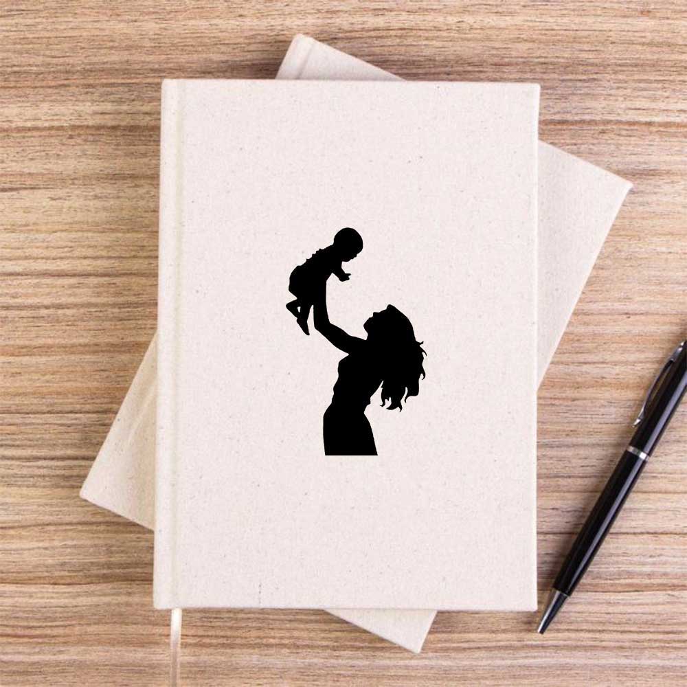 Anne ve Bebek Krem Çizgisiz Kanvas Defter