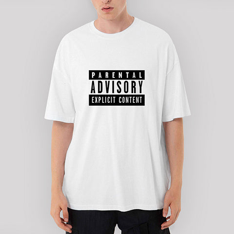 Parental Advisory Oversize Beyaz Tişört