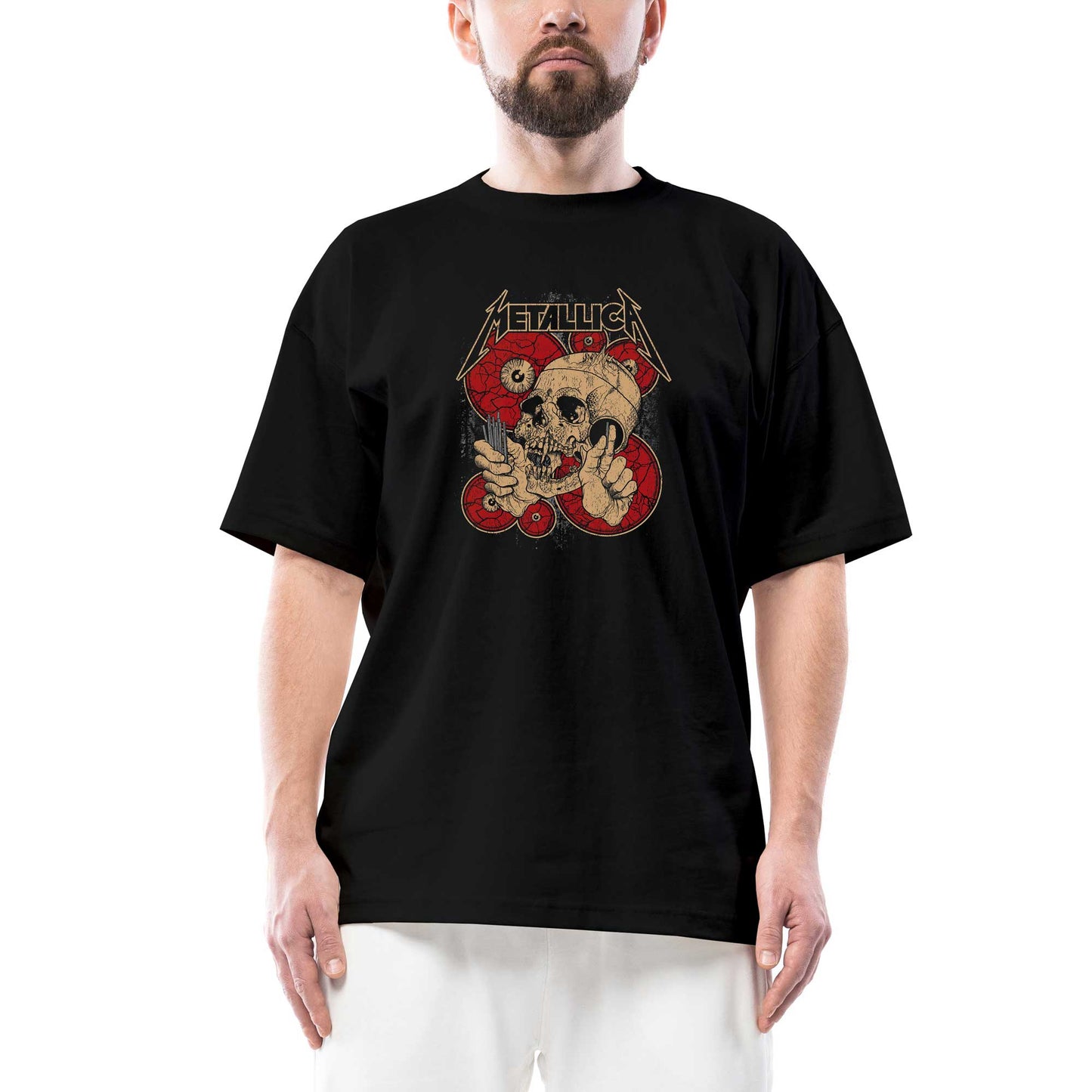 Metallica Skull Battery Oversize Siyah Tişört