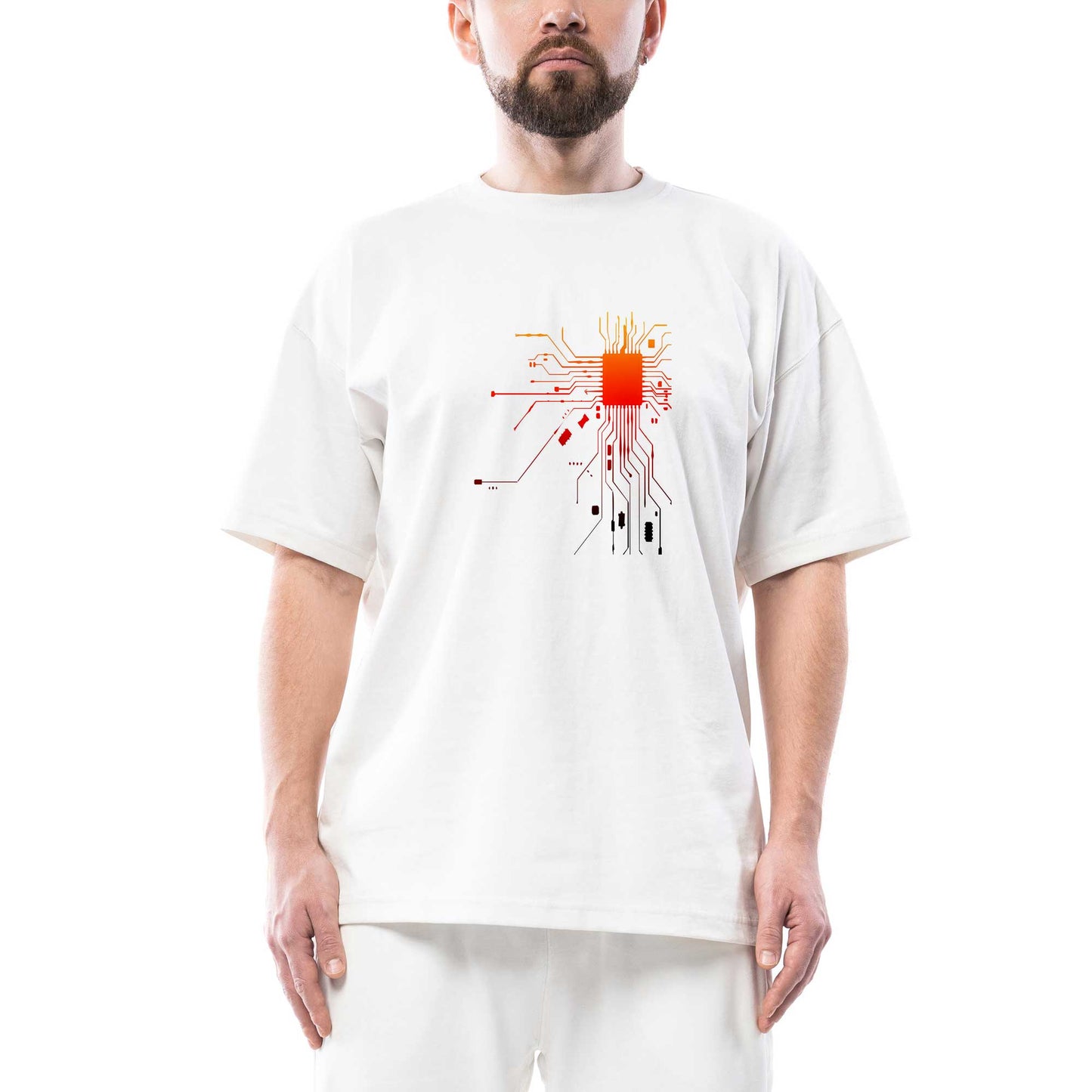 Elektronik Devre Oversize Beyaz Tişört