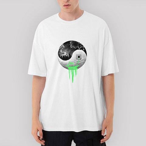 Yin Yang Eko Sistem Oversize Beyaz Tişört