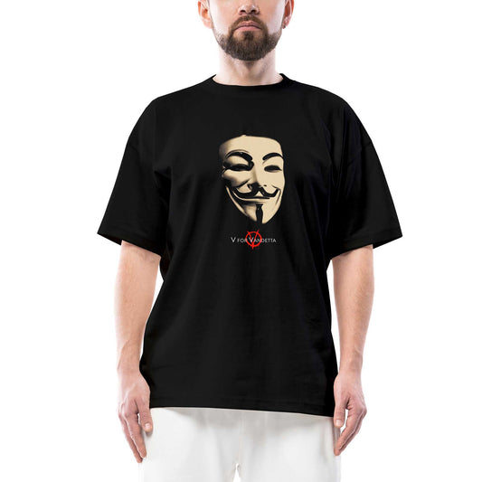 V for Vendetta Maske Oversize Siyah Tişört