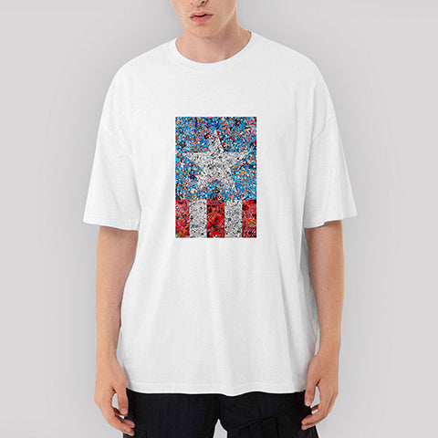 Kaptan Amerika Oversize Beyaz Tişört