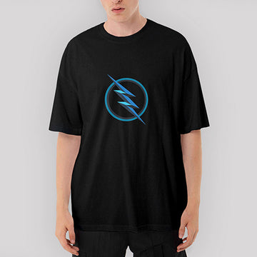 Flash Logo Blue Oversize Siyah Tişört