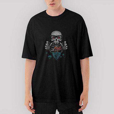 8bit Skull Oversize Siyah Tişört