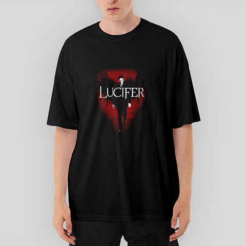 Lucifer Poster Oversize Siyah Tişört