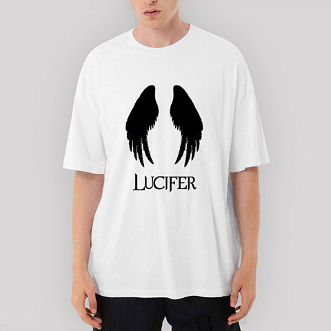 Lucifer Wings Oversize Beyaz Tişört