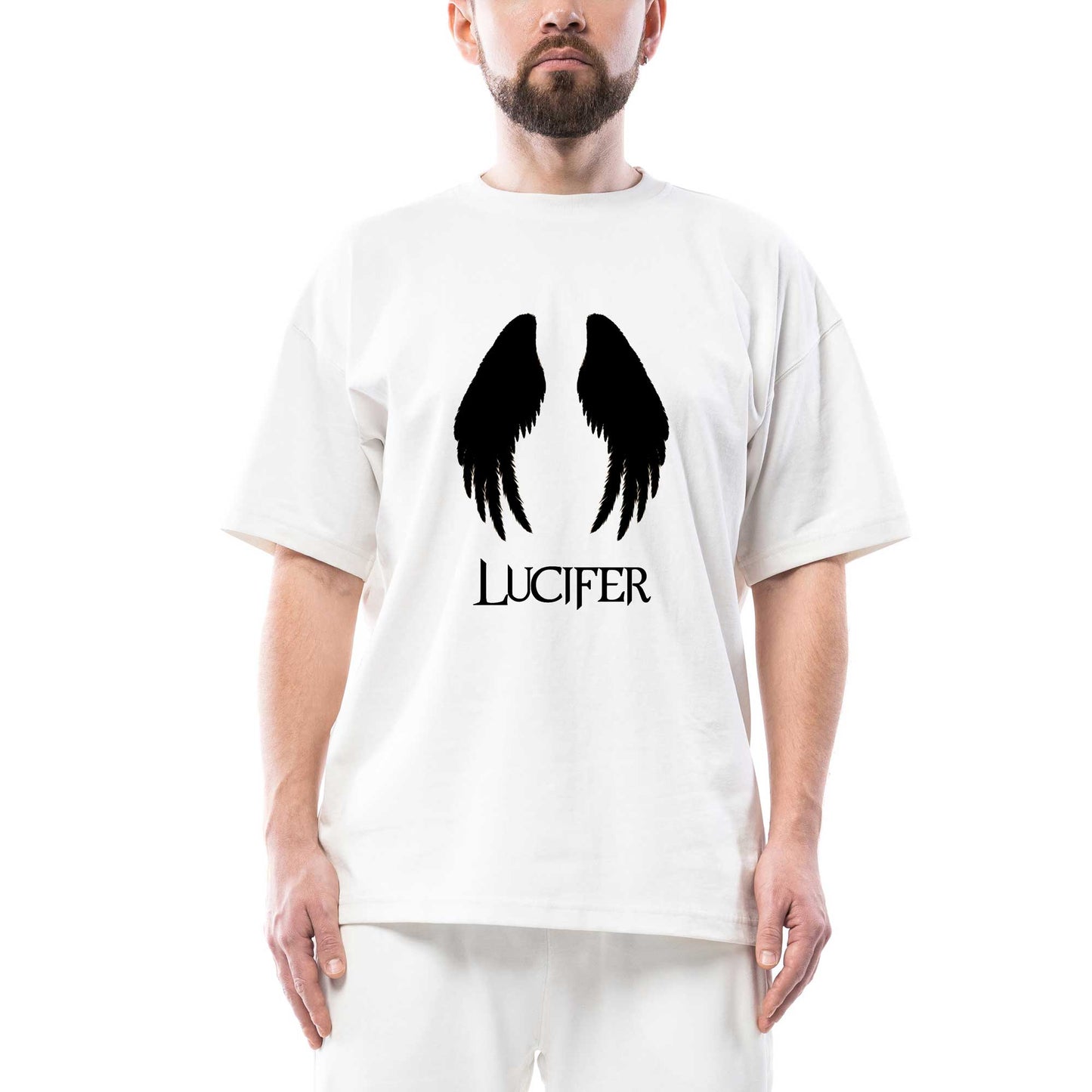 Lucifer Wings Oversize Beyaz Tişört