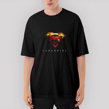 Super Girl Logo Oversize Siyah Tişört