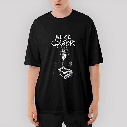 Alice Cooper Black and White Oversize Siyah Tişört