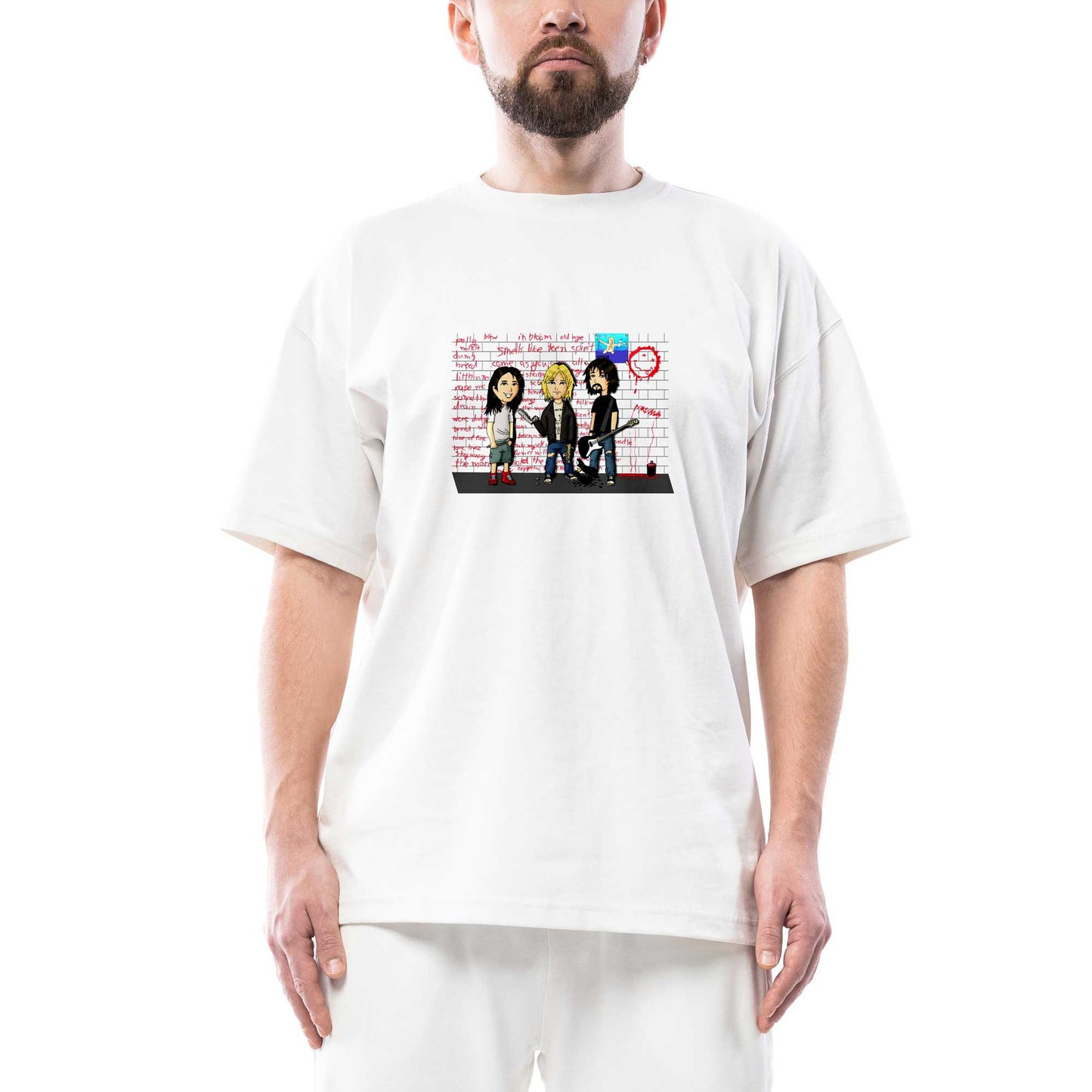 Nirvana Street Cartoon Oversize Beyaz Tişört