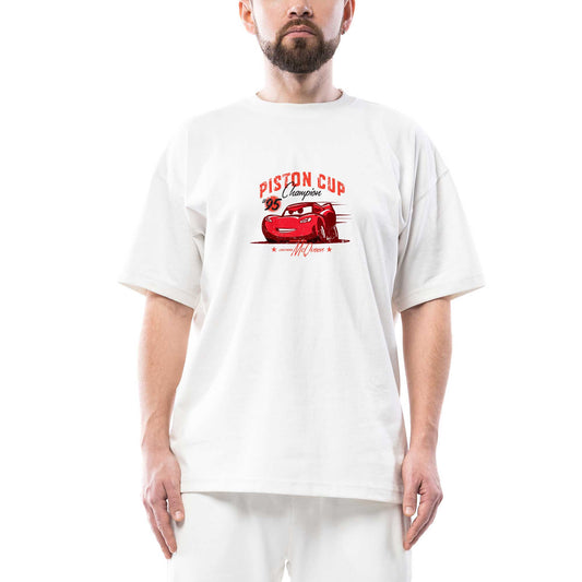 Cars Piston Cup Oversize Beyaz Tişört