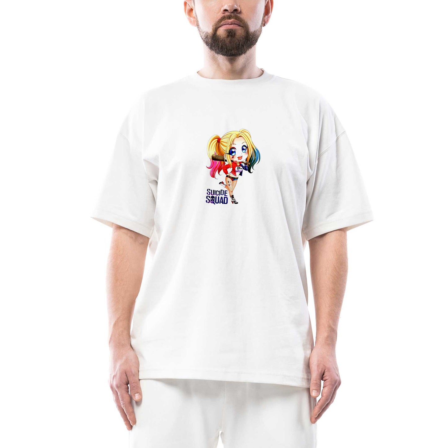 Harley Quuin Cartoon Oversize Beyaz Tişört