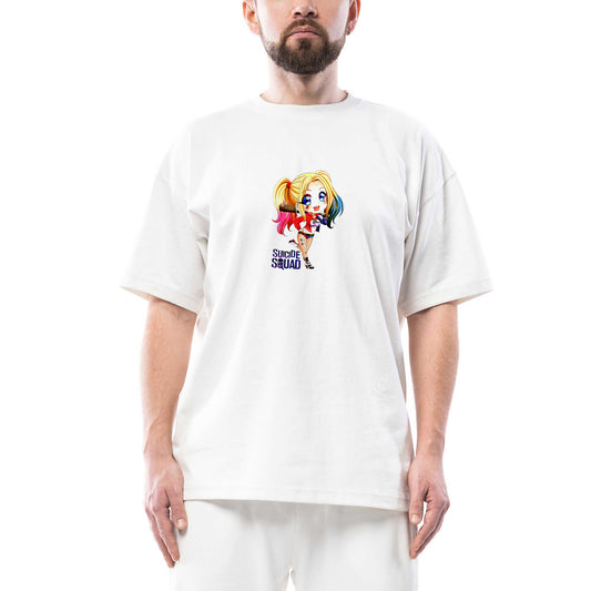 Harley Quuin Cartoon Oversize Beyaz Tişört