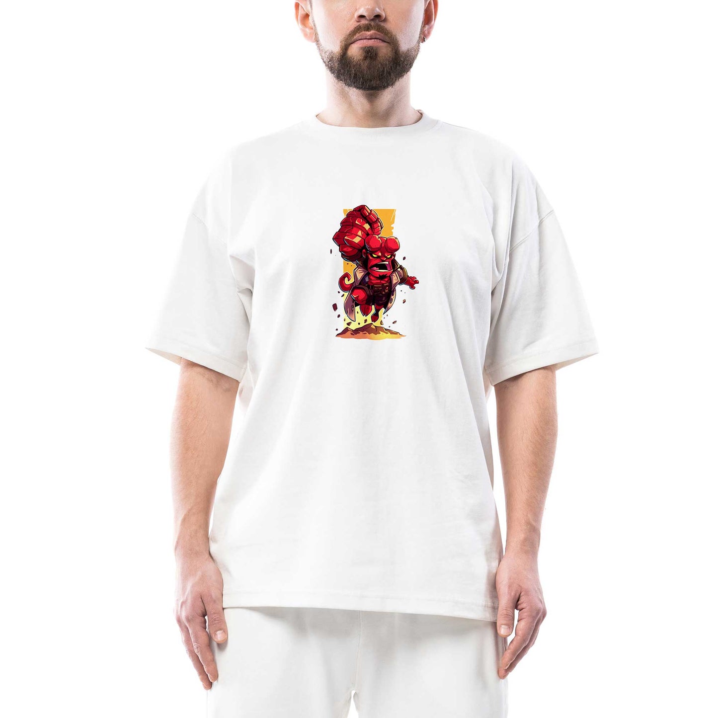 HellBoy Cartoon Oversize Beyaz Tişört