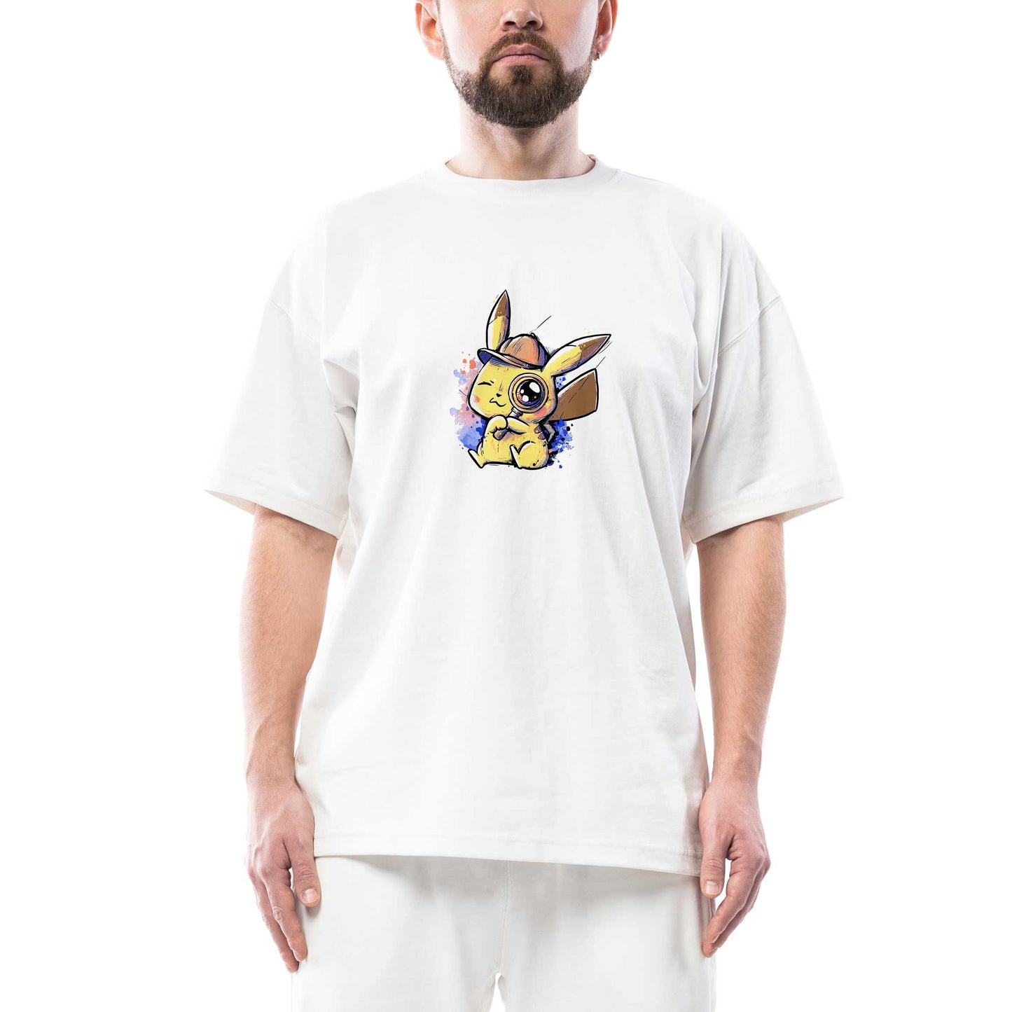 Pikachu Detective Oversize Beyaz Tişört