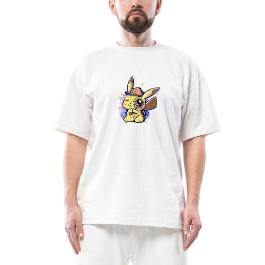 Pikachu Detective Oversize Beyaz Tişört