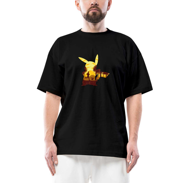 Pikachu Mask Oversize Siyah Tişört