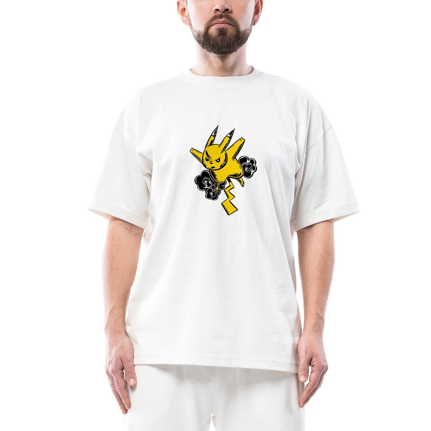 Pikachu On The Thunder Oversize Beyaz Tişört