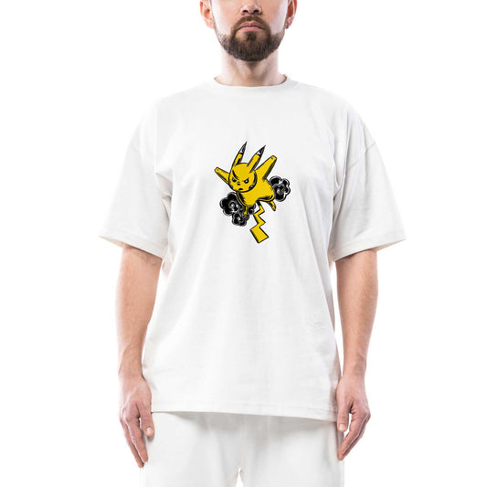 Pikachu On The Thunder Oversize Beyaz Tişört
