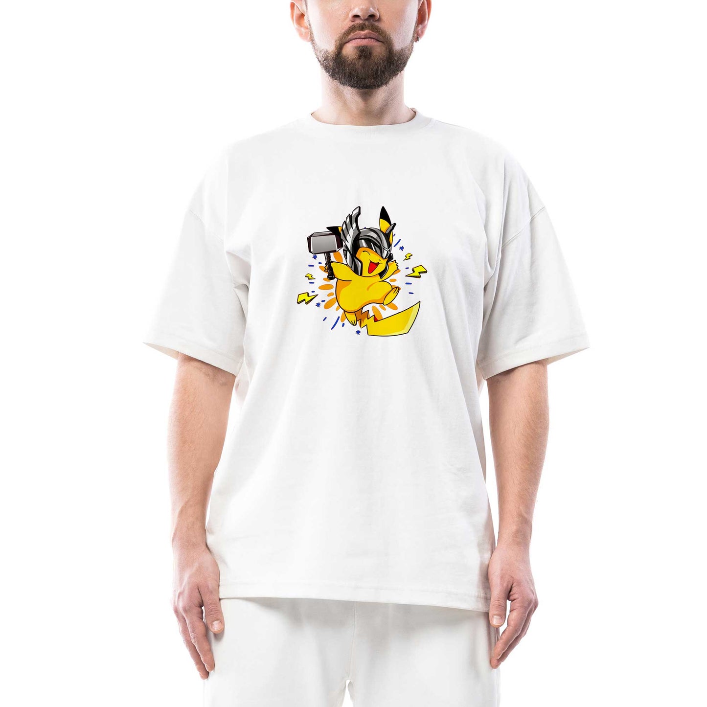 Pikachu Thor Oversize Beyaz Tişört