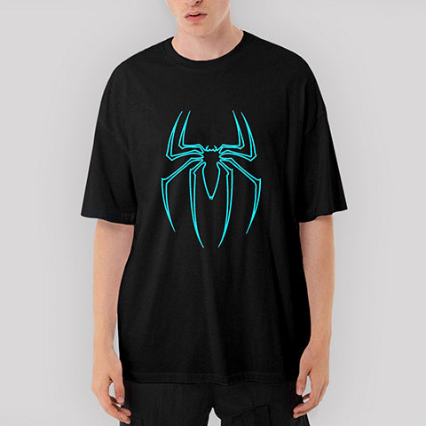 Spiderman Blue Logo Oversize Siyah Tişört