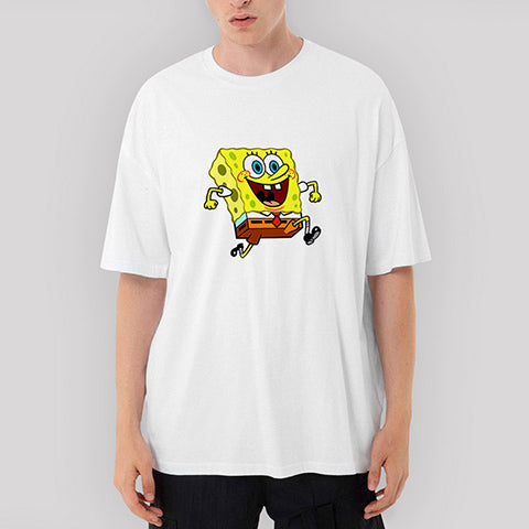 Spongebob Happy Oversize Beyaz Tişört