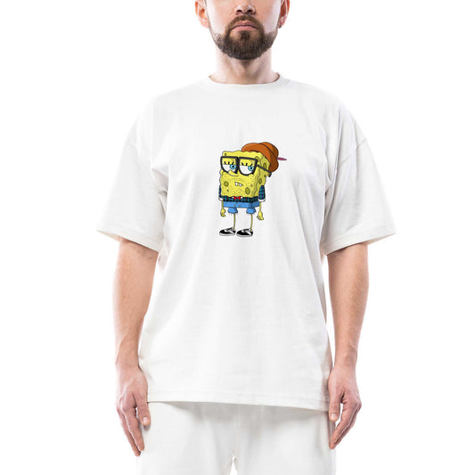 Spongebob Hipster Oversize Beyaz Tişört