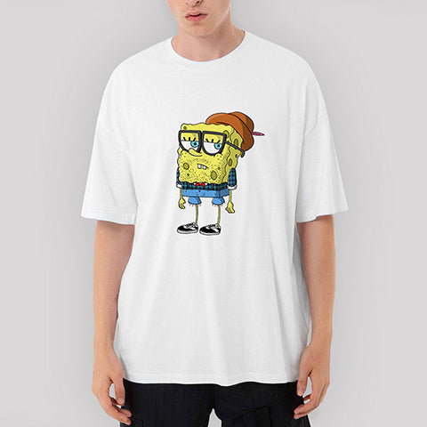 Spongebob Hipster Oversize Beyaz Tişört