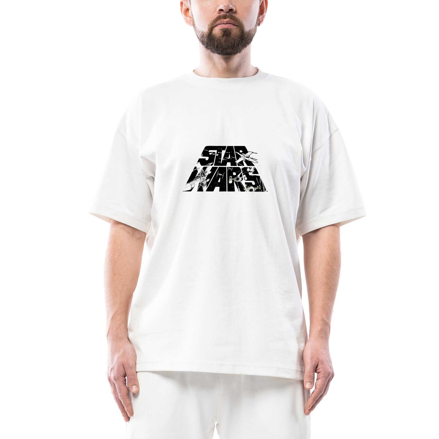 Star Wars Logo 3 Oversize Beyaz Tişört