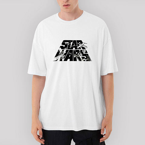 Star Wars Logo 3 Oversize Beyaz Tişört