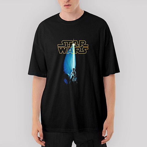 Star Wars Sword and Logo Oversize Siyah Tişört