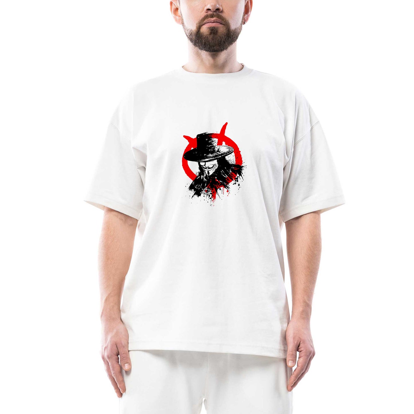 V for Vendetta Face Oversize Beyaz Tişört