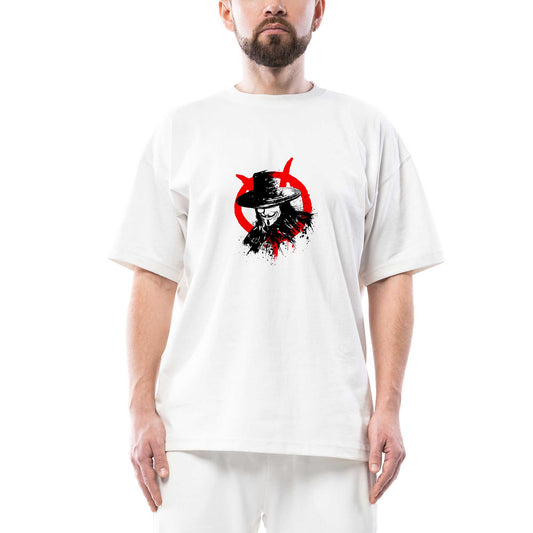 V for Vendetta Face Oversize Beyaz Tişört
