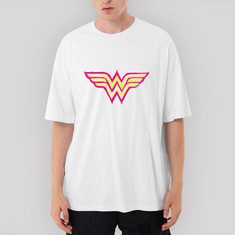 Wonder Woman Logo Oversize Beyaz Tişört