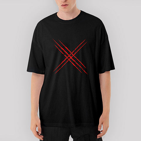 X-men Logo Red Oversize Siyah Tişört