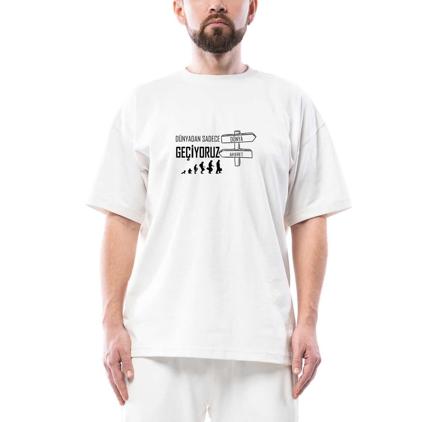 Dünya Ahiret Oversize Beyaz Tişört