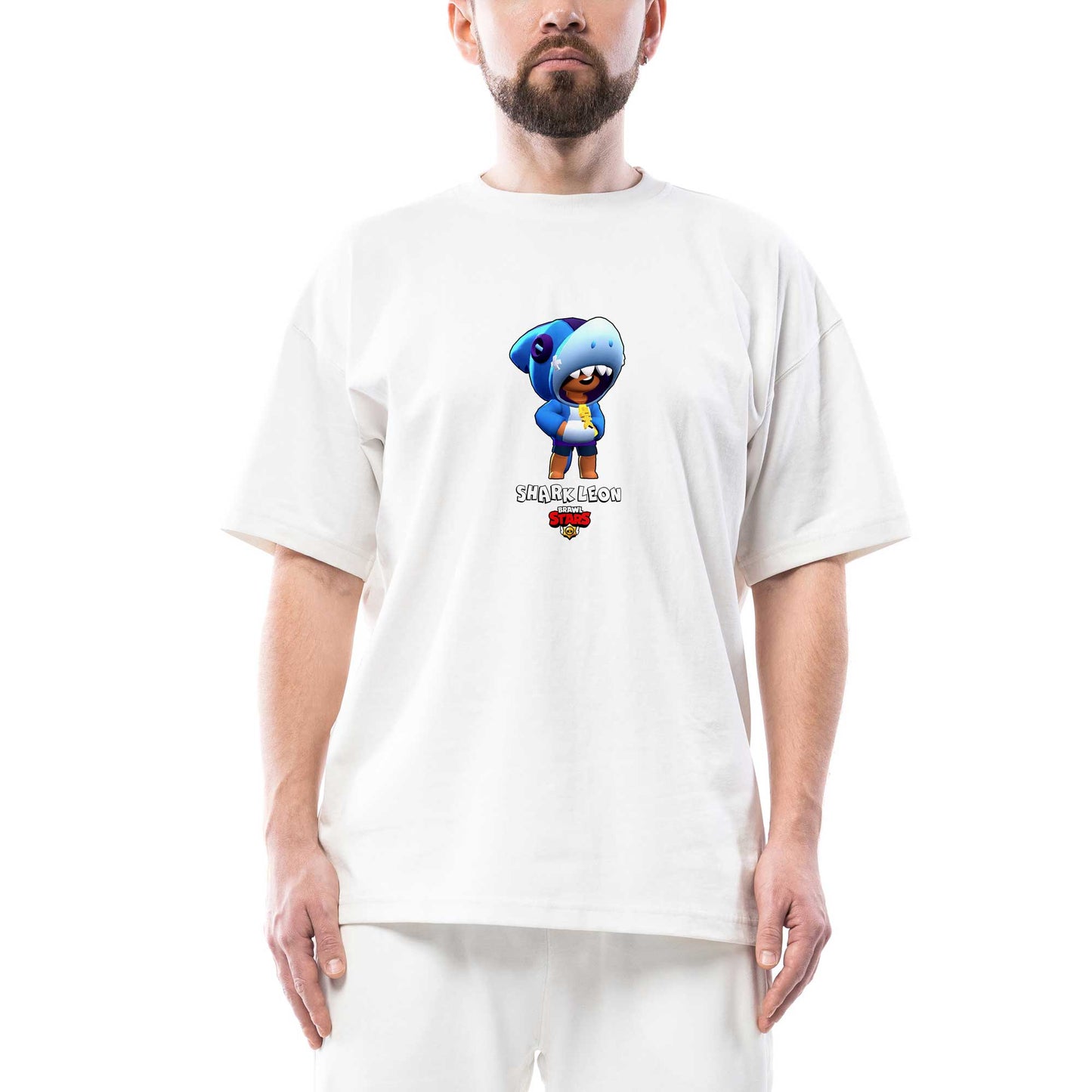 Brawl Stars Shark Leon Oversize Beyaz Tişört
