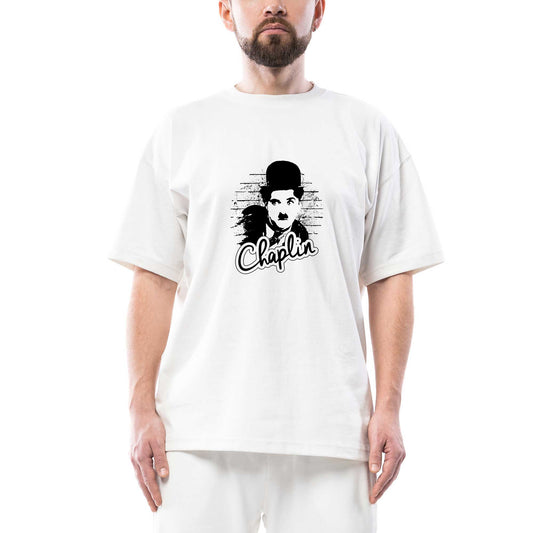 Charlie Chaplin Wall Oversize Beyaz Tişört