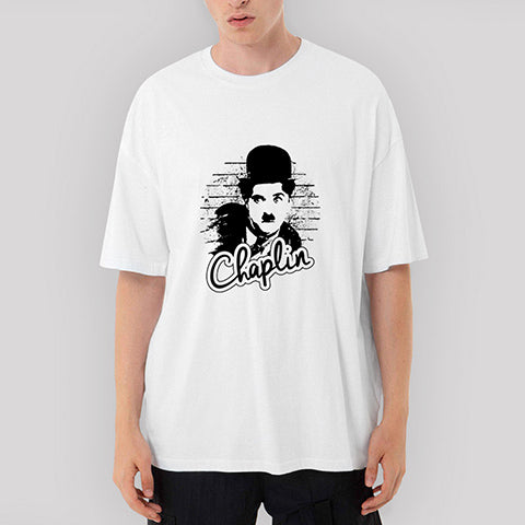 Charlie Chaplin Wall Oversize Beyaz Tişört