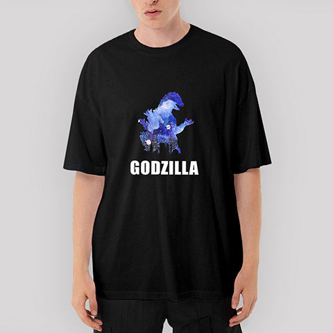 Godzilla in City Oversize Siyah Tişört