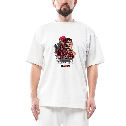 La Casa de Papel Members Oversize Beyaz Tişört