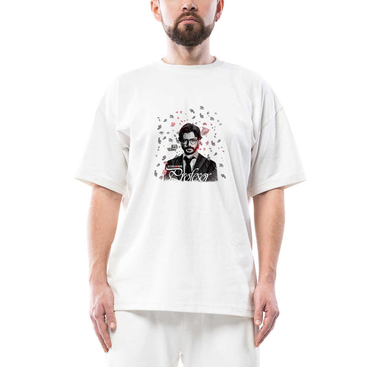 La Casa de Papel Profesor in Money Oversize Beyaz Tişört