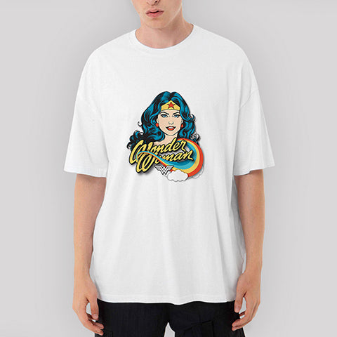 Wonder Woman Cartoon Oversize Beyaz Tişört