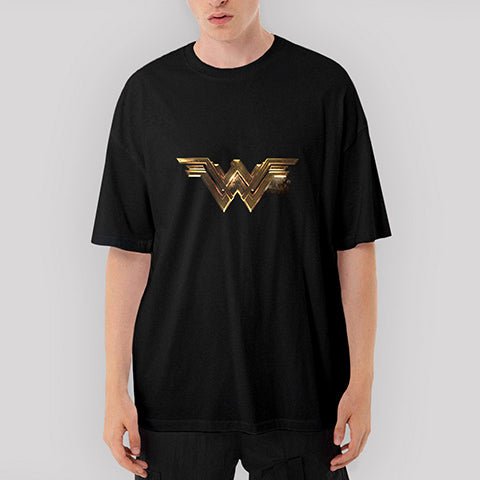 Wonder Woman Gold Oversize Siyah Tişört