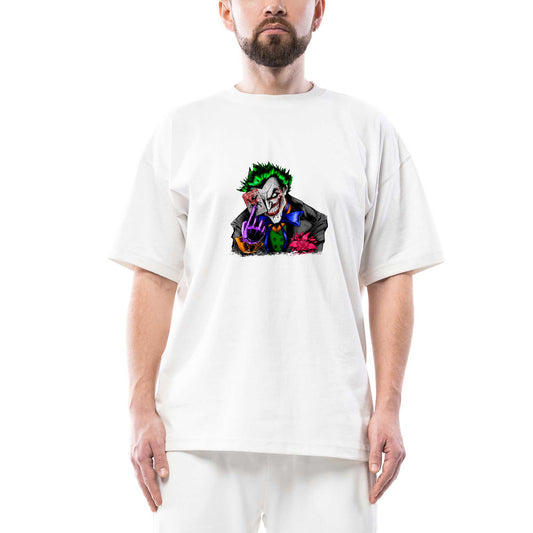 Joker with Card Oversize Beyaz Tişört