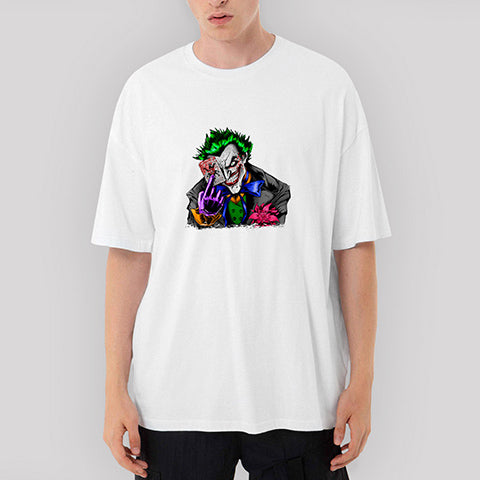 Joker with Card Oversize Beyaz Tişört