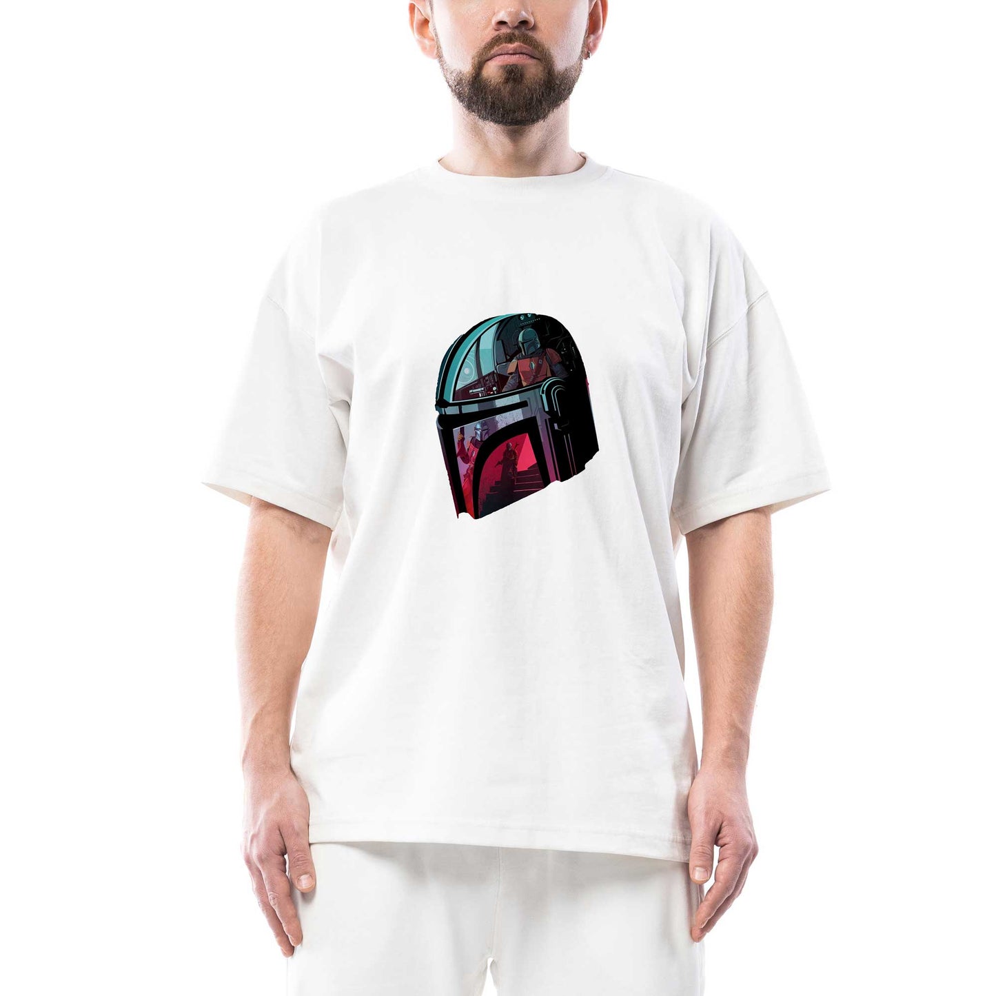 The Mandalorian Helmet Oversize Beyaz Tişört
