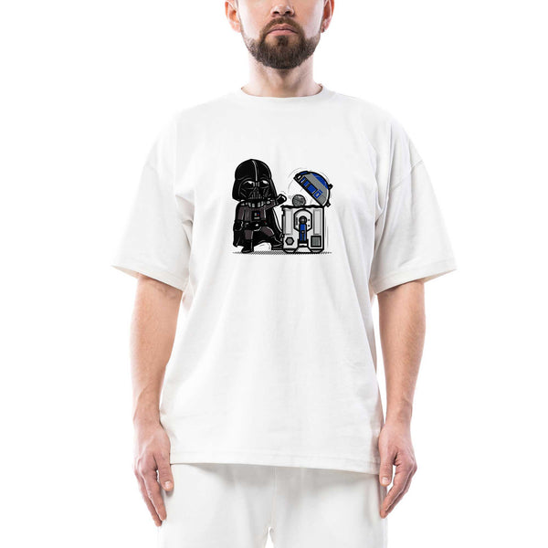 Darth Vader R2D2 Trashcan Oversize Beyaz Tişört