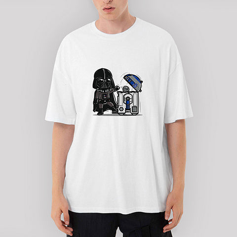 Darth Vader R2D2 Trashcan Oversize Beyaz Tişört